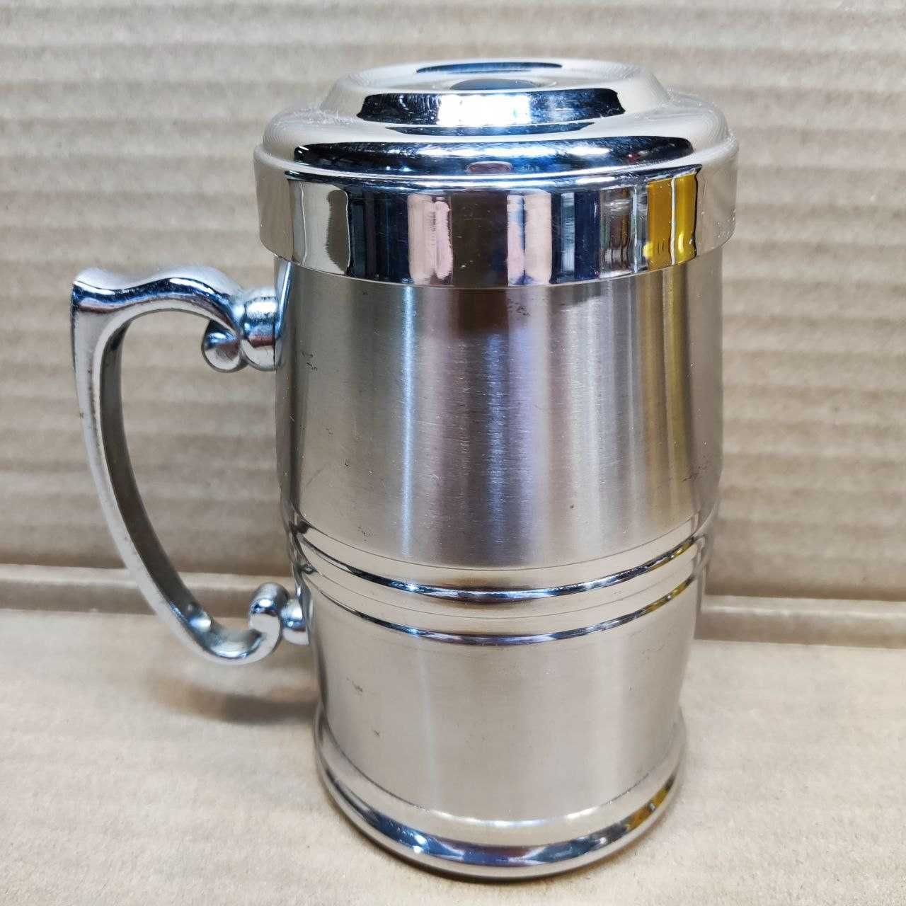 Чашка-термос чайная с крышкой и фильтром ситечко, сталь полирована