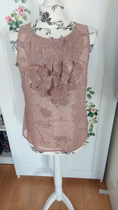 Bluzka na lato z żabotem cienka przezroczysta rozmiar 36