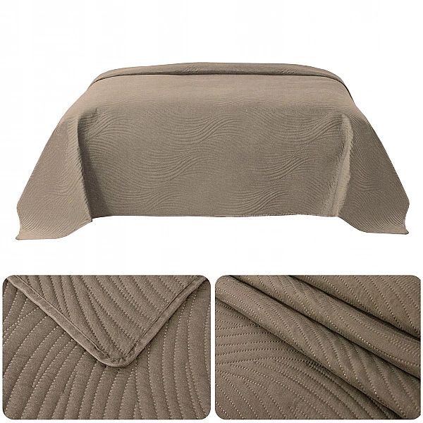 NARZUTA kapa pled 170x210 PIKOWANA tłoczona MIKROFIBRA Federico BEŻOWA