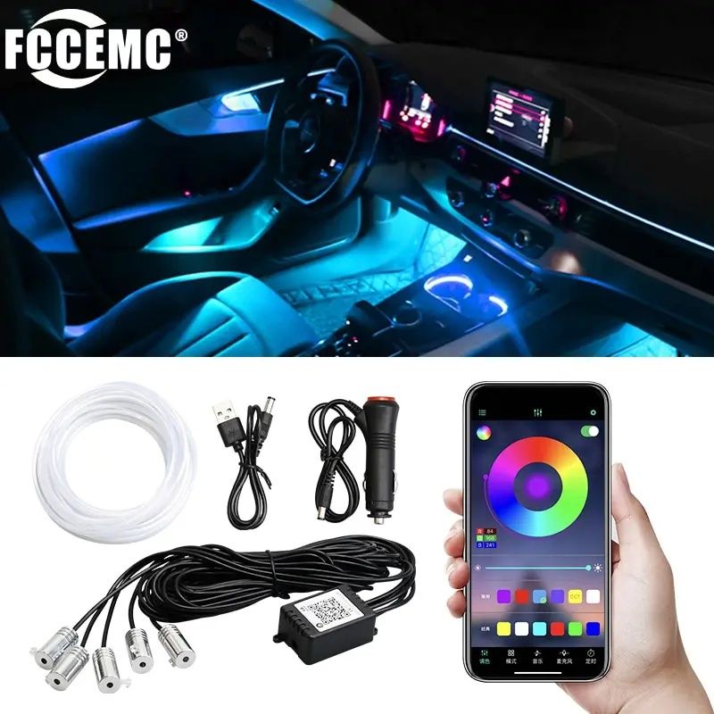 Fita led luz ambiente RGB néon 8M usb para interior do carro APP NOVO