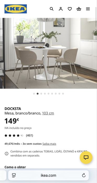 Mesa de jantar branca, redonda por 40€