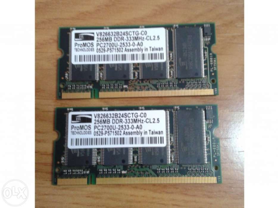 Conjunto de Memórias SODIMM (Portatéis) 2x256 DDR333MHZ