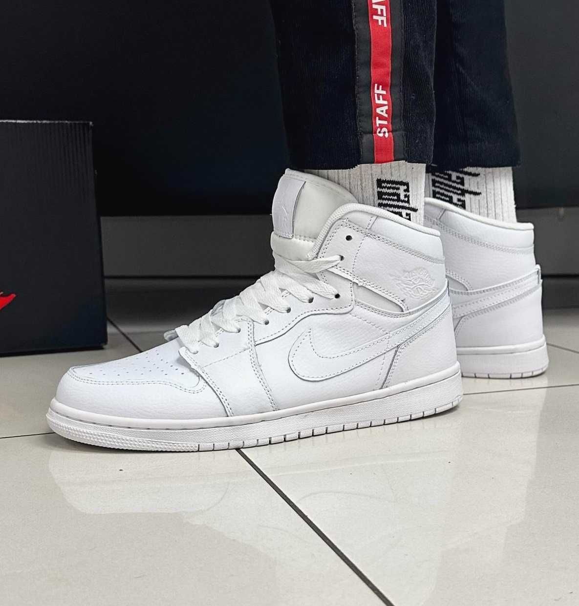 Мужские Кроссовки Найк Air Jordan белые высокие кожаные Nike