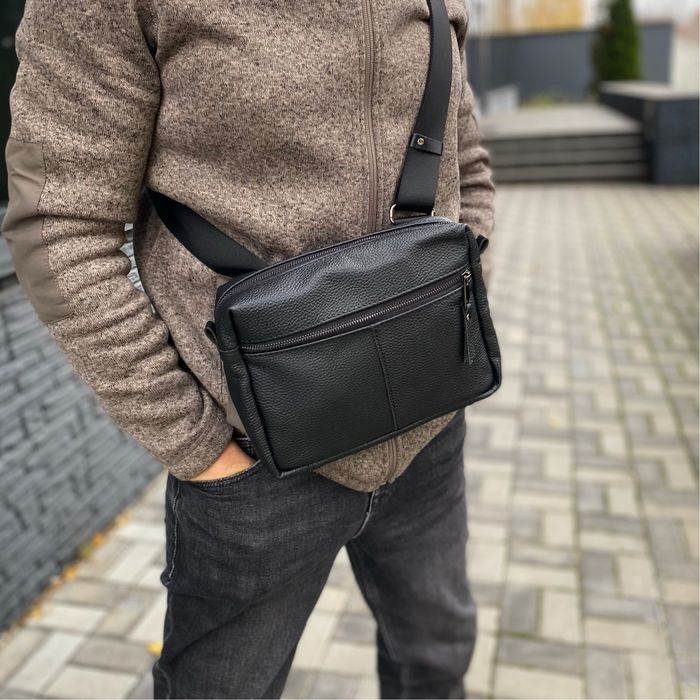 Шкіряна сумка чоловіча Натуральна шкіра чорна через плече CoreBag