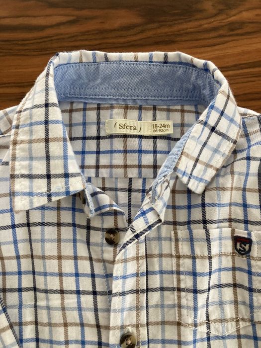 Conjunto Calça bege Zara e Camisa Xadrez Sfera 18/24 meses