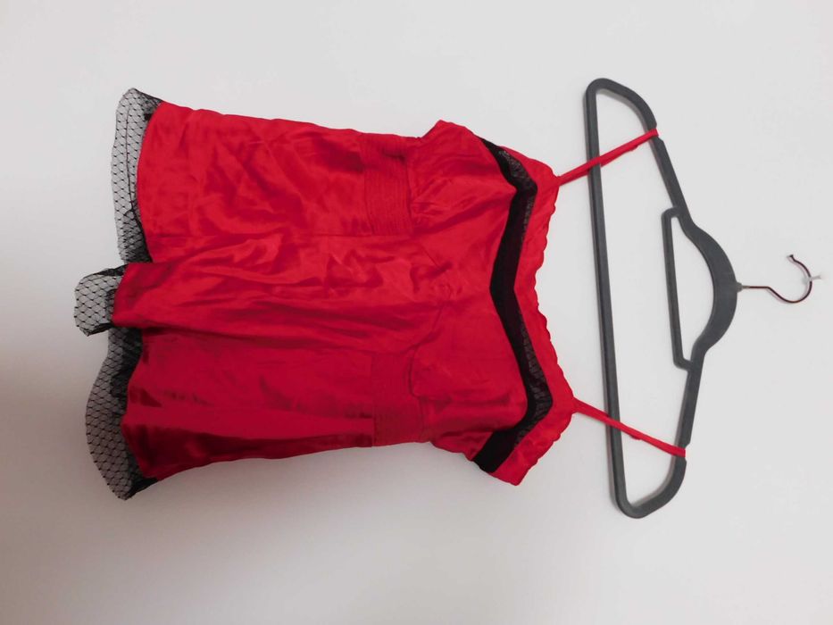 La Senza koszulka halka czerwona jedwab koronka 38 40