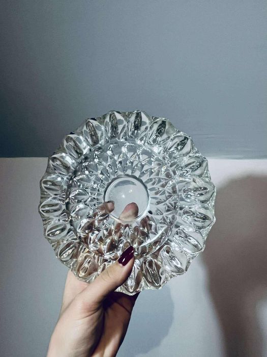 Piękna kryształowa popielnica popielniczka antyk szklana ciężka retro