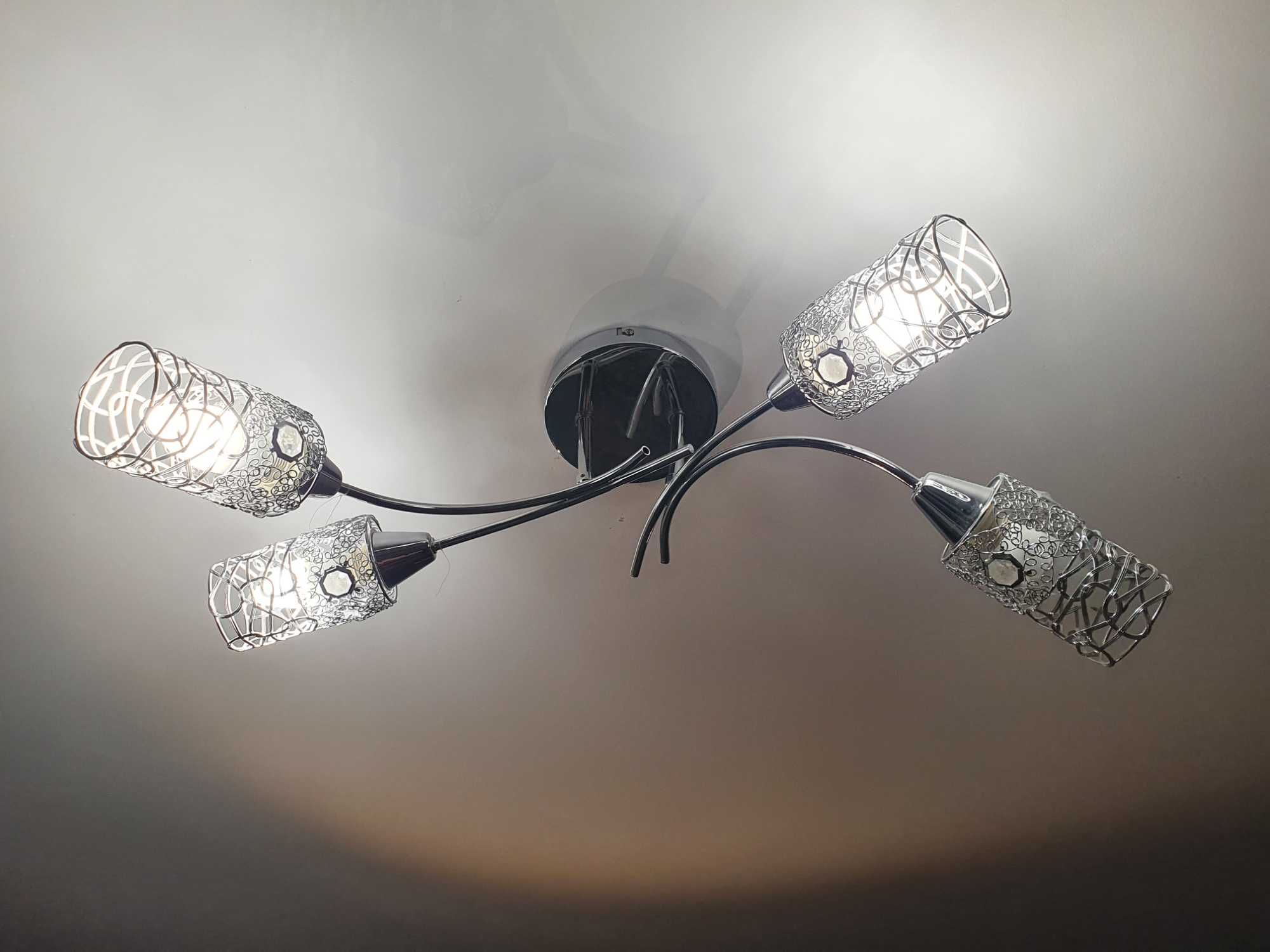Lampa sufitowa srebrna chrom 4 klosze kryształki