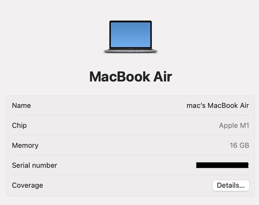 MacBook Air 13 2020 M1 16Gb 256Gb Space