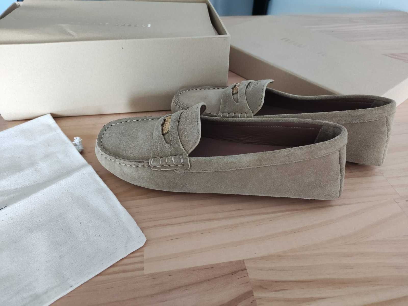 Miu mokasyny półbuty damskie baleriny Loafersy skóra od reki