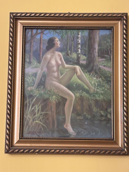 Obraz olejny akt kobiecy, sygnowany, ramka 43×36 cm