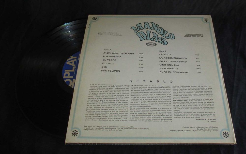 Disco LP Vinil Manolo Díaz Retablo