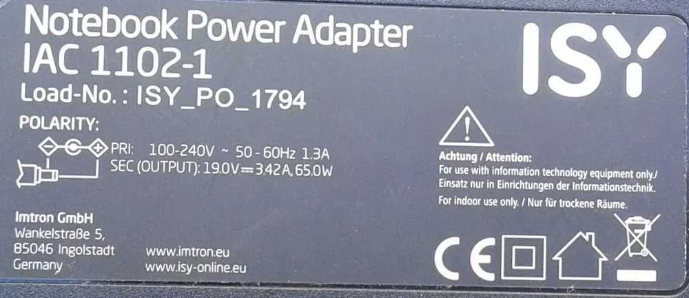 Alimentador ISY 19 Vlt/ 3,42A/650W