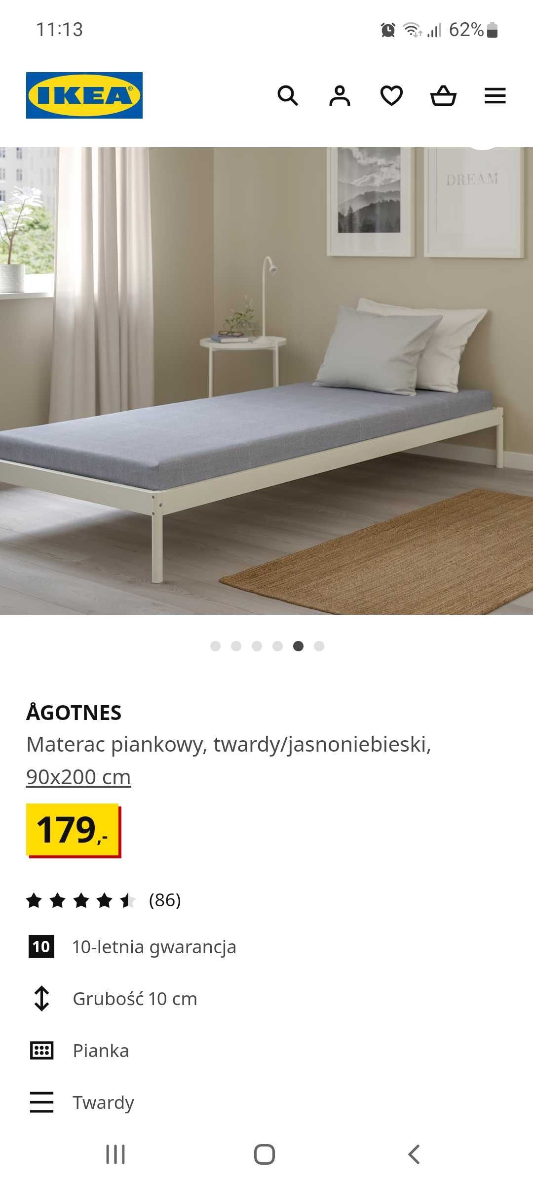 2x rama łóżka Vevelstad 90x200 oraz 2x Materac Agnotes 90x200 Ikea