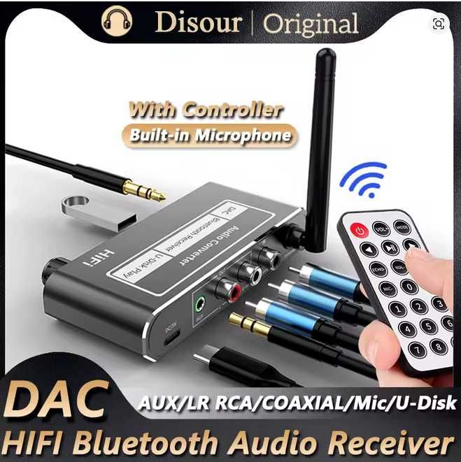 Bluetooth 5.2 Receiver D200  dac, rca, aux, мікрофон, usb