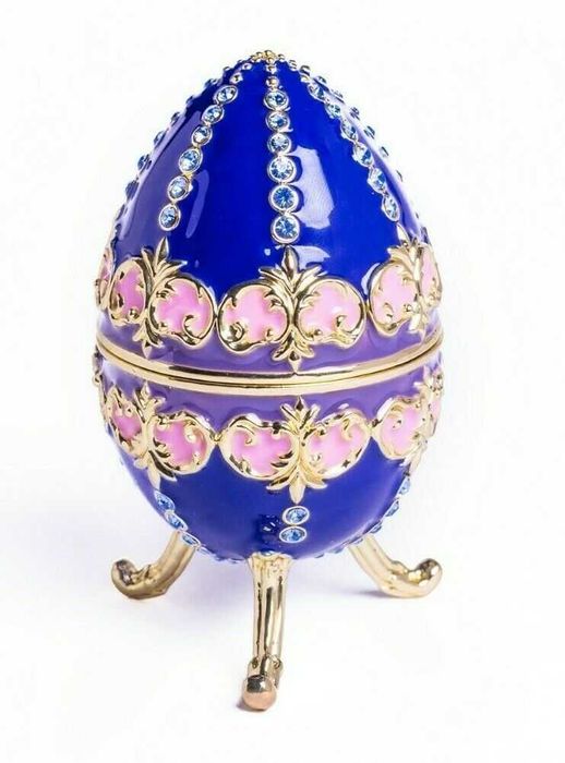 Niebieskie Jajko kwiaty Puzderko Pisanka Faberge Keren Kopal