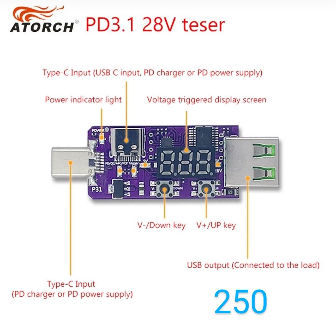 USB tester ATORCH UD18/UD24,  30V, DC 5.5,  Bluetooth . Юсб тестер