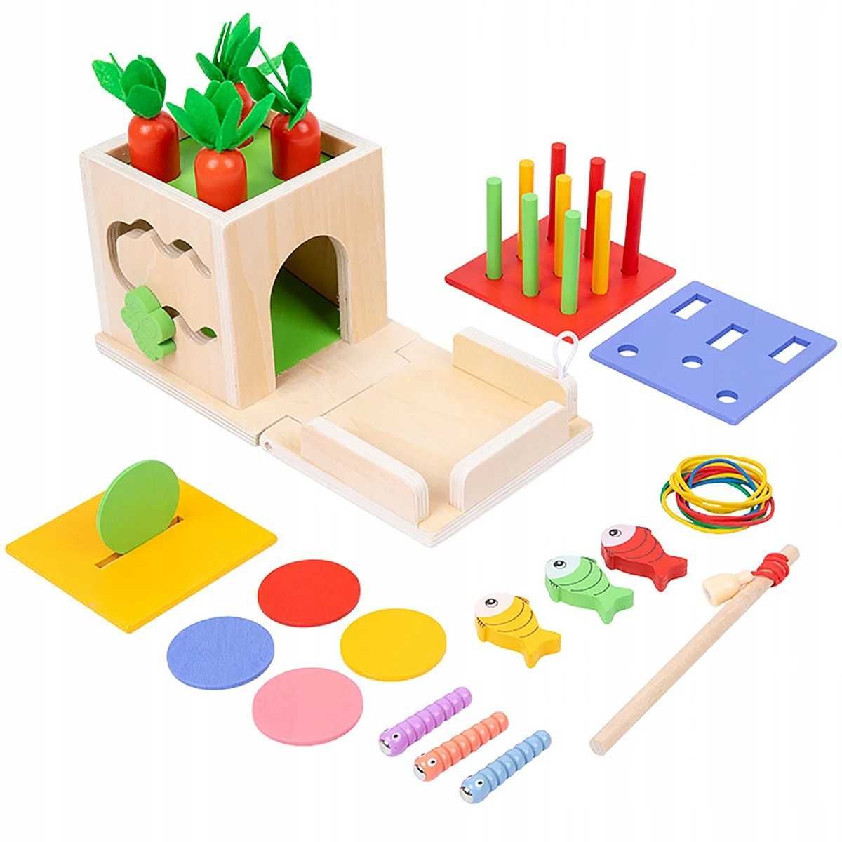 zabawka sensoryczna DREWNIANE PUDEŁKO 8w1  Montessori