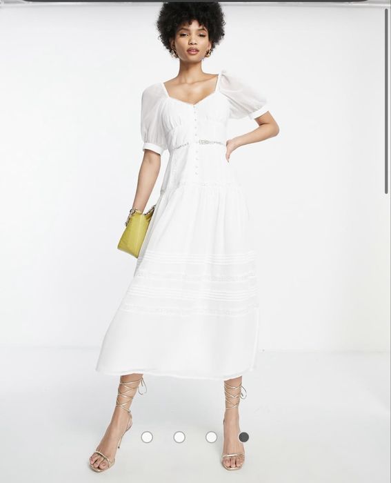 Asos biala sukienka maxi retro pinup aeterie koronkowa slubXS 34