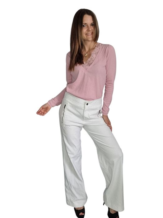 Białe spodnie marc cain n3 m 38 szerokie