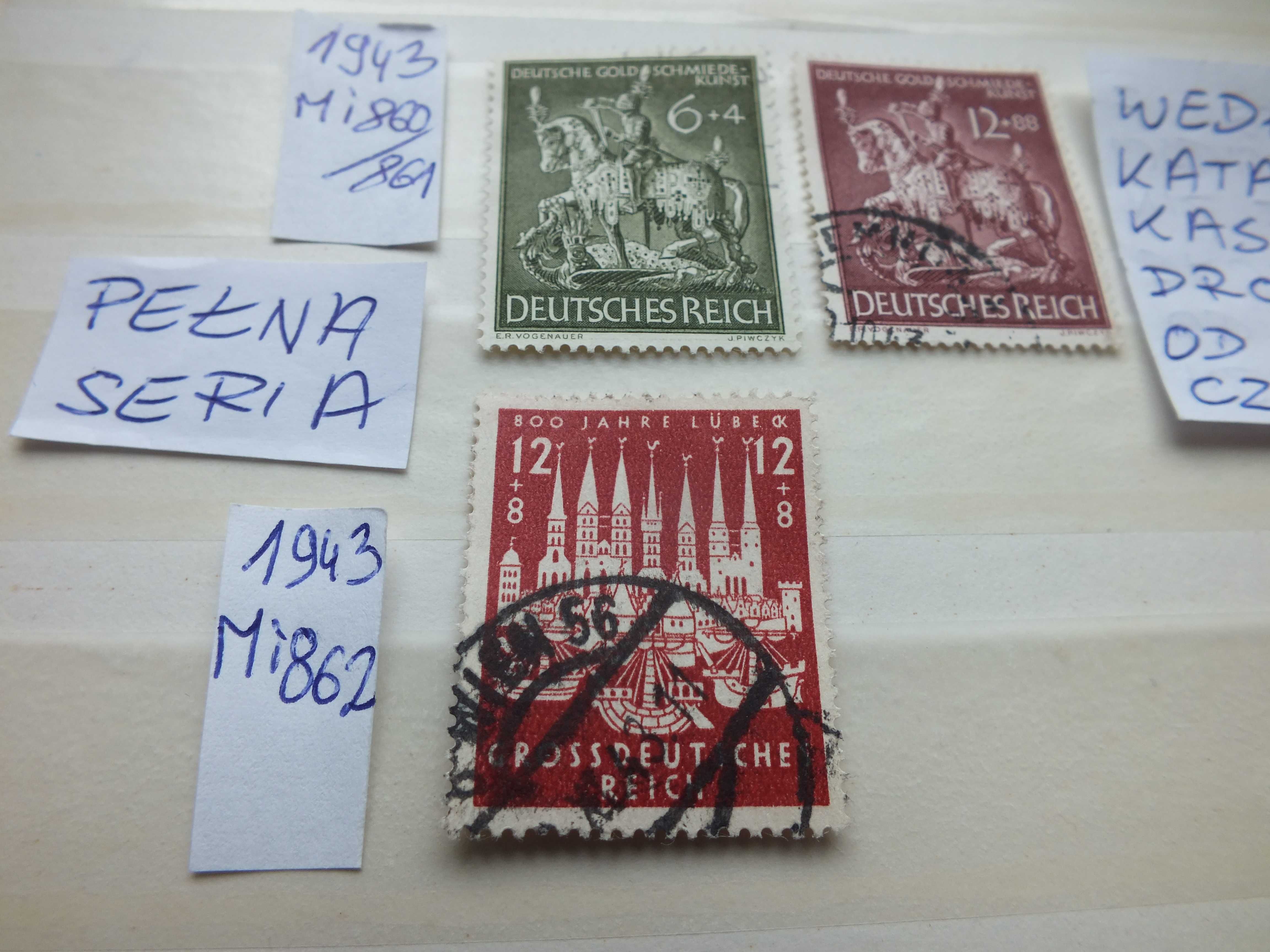 3szt. znaczki Mi 860 / 862 Niemcy 1943r. Rzesza kasowane droższe Reich