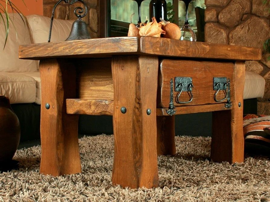 Stolik kawowy rustykalny loft unikatowy, lite drewno, vintage z kufra
