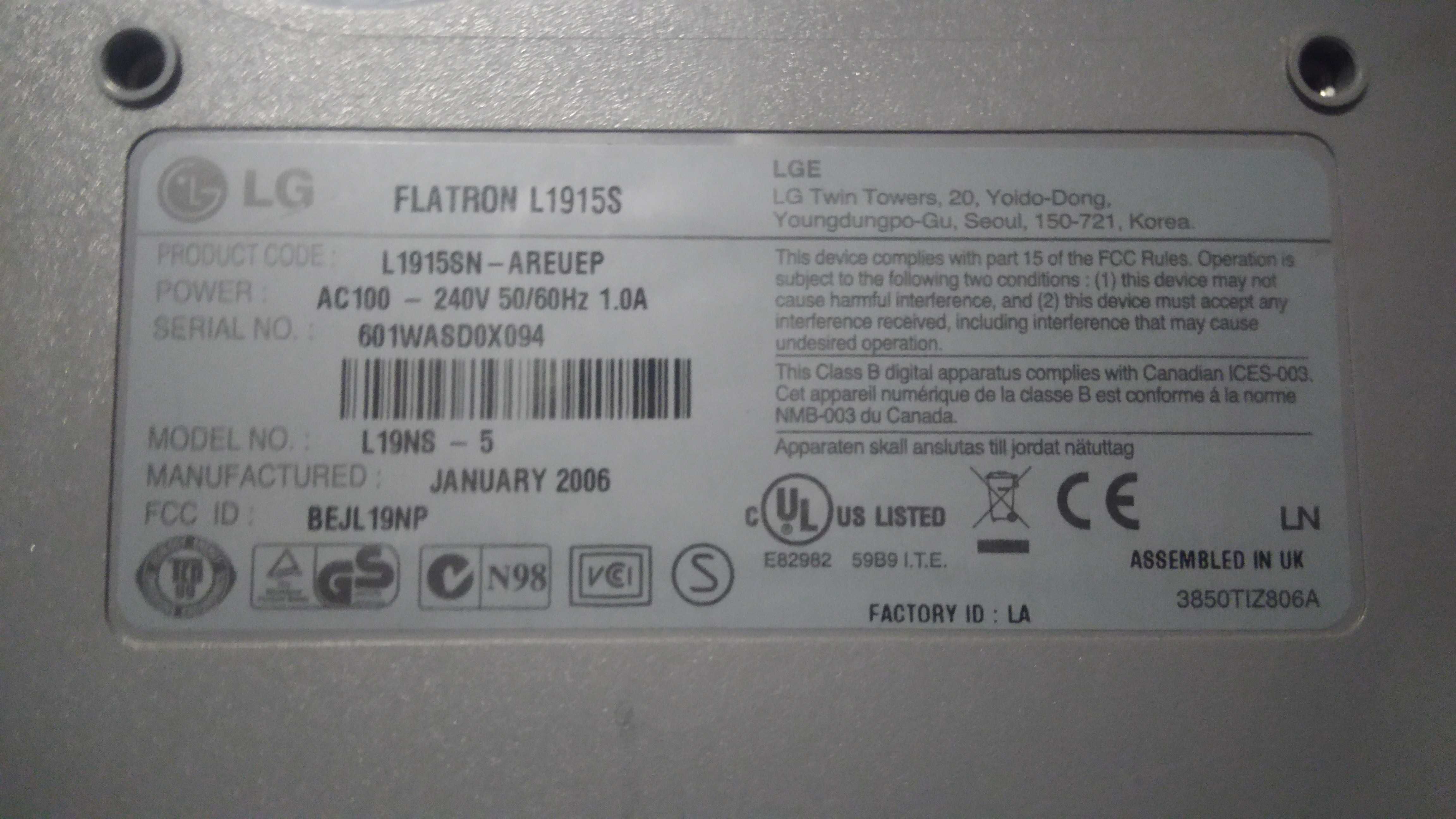 Monitor LG Flatron TFT 19"