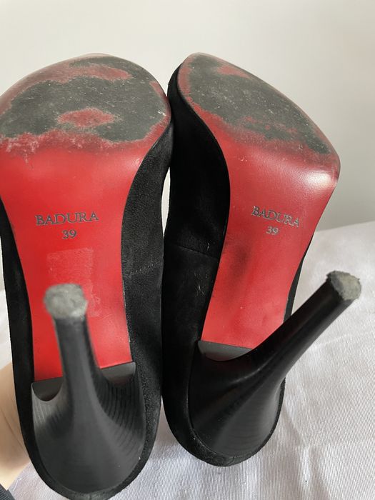 Czółenka Badura Szpilki 39 Skóra Czarne Zamsz