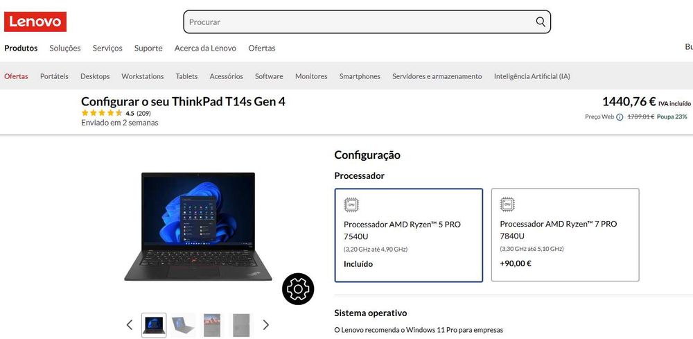 LENOVO Thinkpad T14s Gen 4 Ryzen 5 Pro 16g 512g Wifi 4G WIN11Pro NOVO