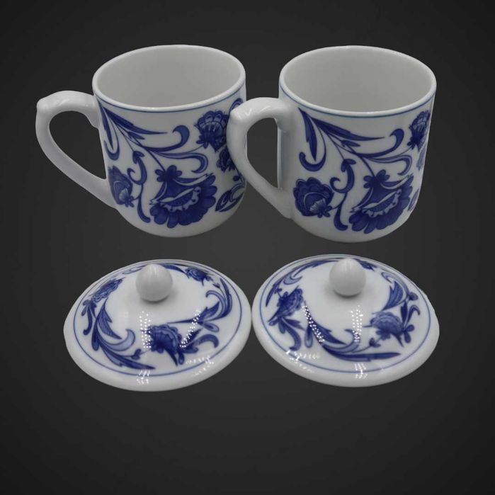 Kubki ceramiczne z pokrywką biel kobalt B4/080342