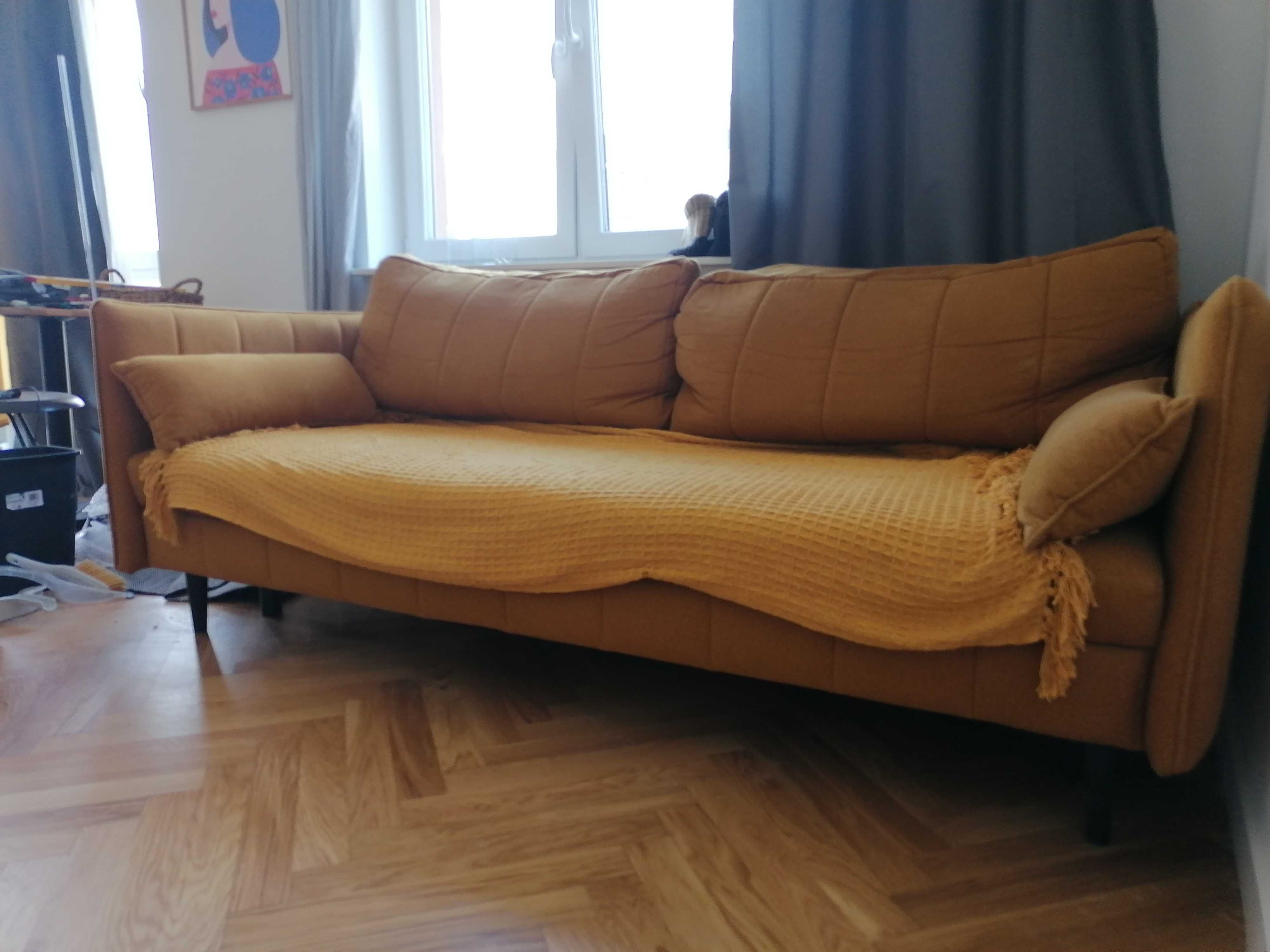 Sofa rozkładana kolor musztardowy (kanapa Ikea vintage loft)