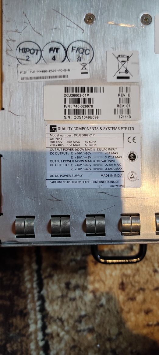 Блок питания Juniper PWR-MX480-2520-AC-S-А (2600Вт)