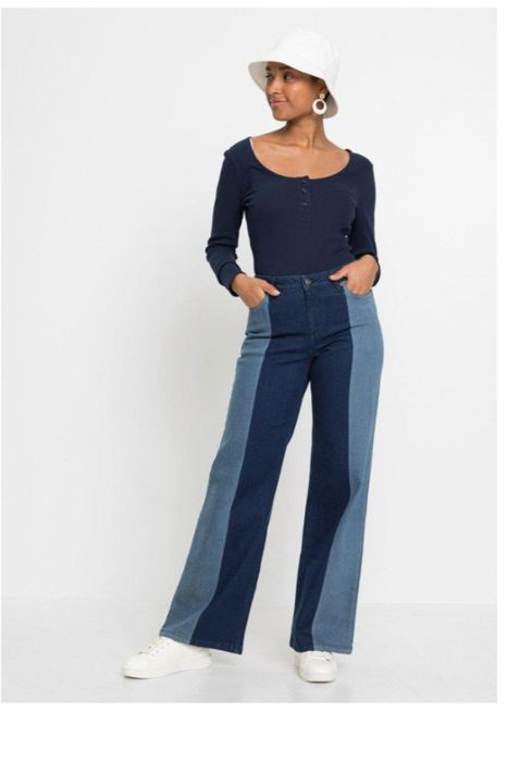 Jeansy szwedy, strecze, wysoki stan, dwukolorowe r.50, Bonprix