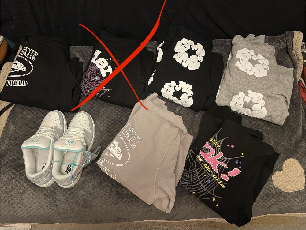 Bluzy spider, denim tears, corteiz L i dunki 44