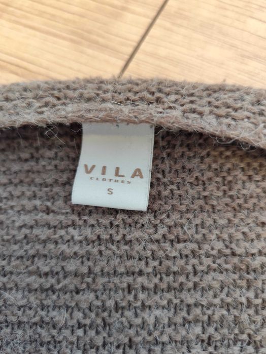 Duży asymetryczny kardigan, boho sweter z wełną, Vila, rozmiar S/M