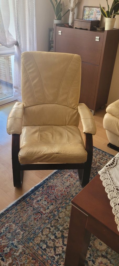 Zestaw mebli, sofa + 2 fotele z naturalnej skóry