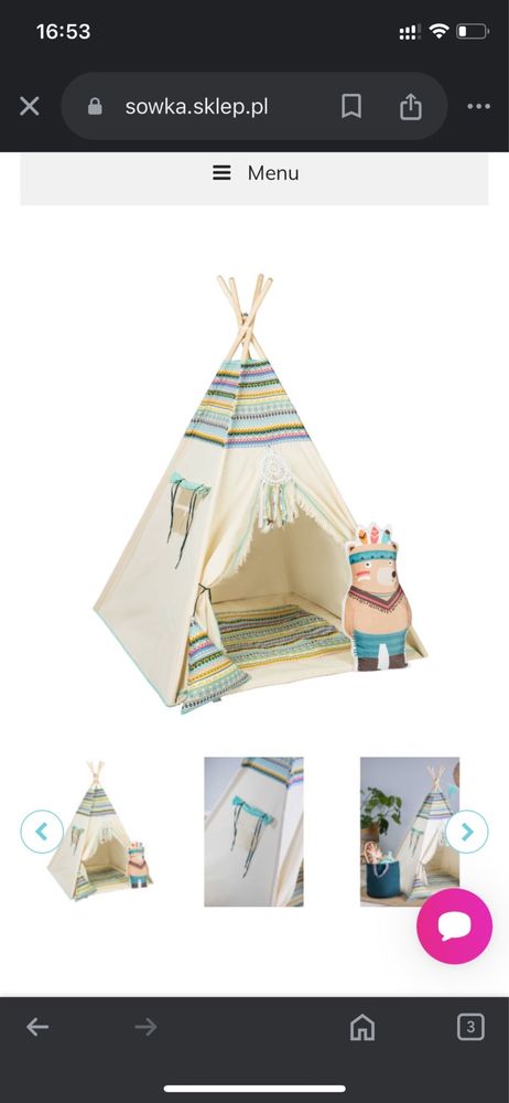 Tipi dla dzieci 1,1 x 1,1 indiańska przygoda