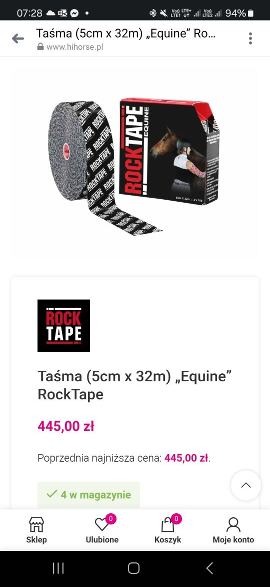 Taśma kinesiotaping tape tejpy taśma (5cm x 32m) „Equine” RockTape