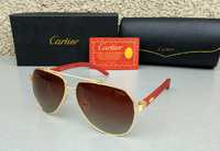 Cartier очки капли мужские коричневые в золоте деревянные дужки