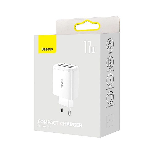 Baseus Compact ładowarka sieciowa 3x USB 17W biały (CCXJ)