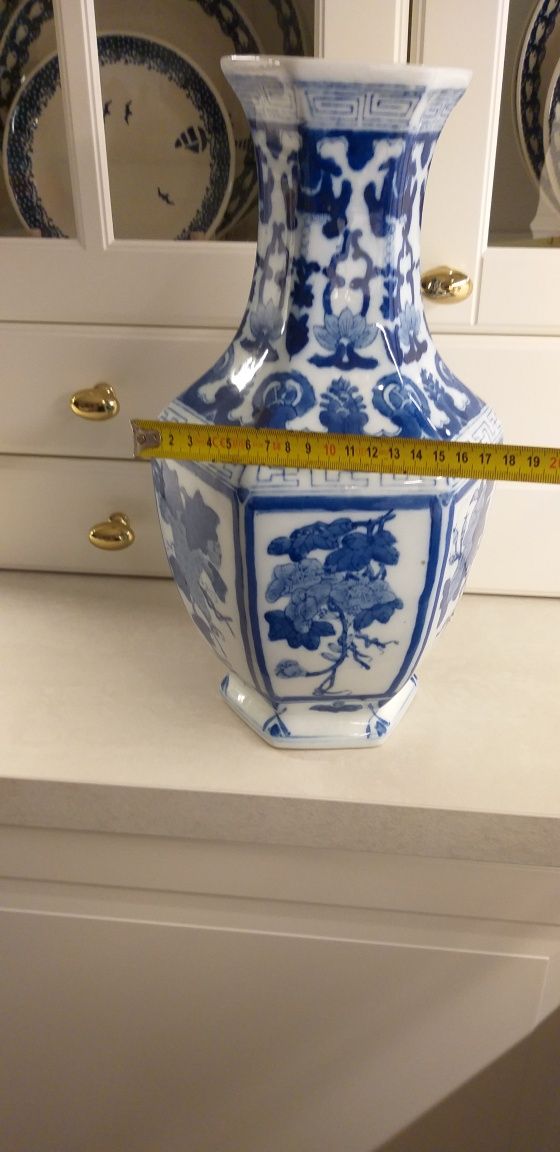 Wazon zabytkowy chiński porcelana chińska niebiesko biała
