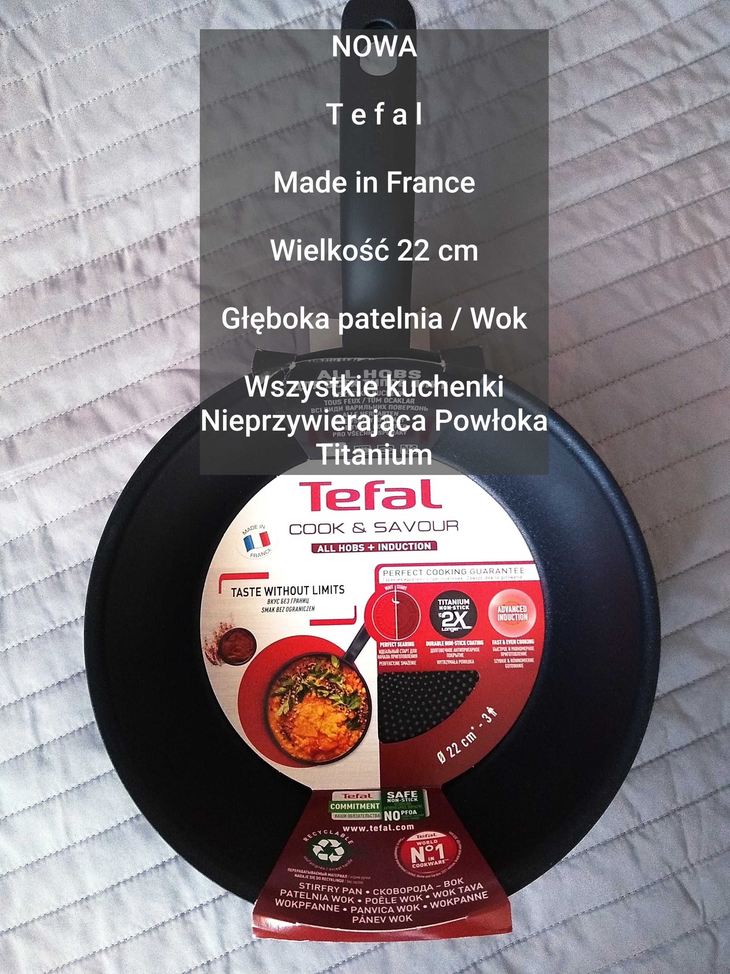 Tefal  NOWA głęboka patelnia / Wok, Powłoka Titanium, Wielkość 22 cm