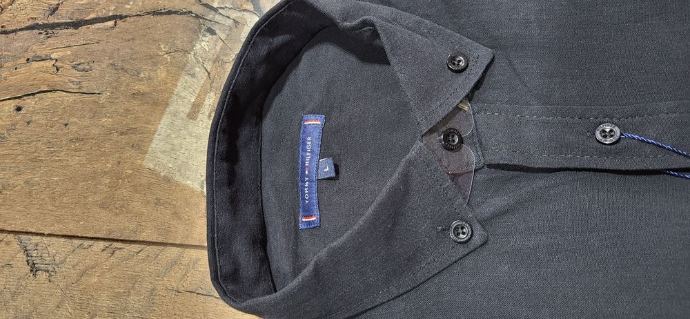 Czarna koszula męska lniana bawełna len premium L