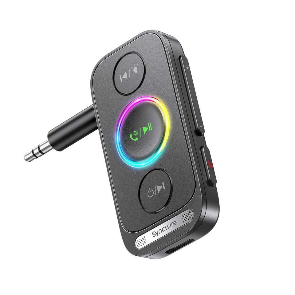 SYNCWIRE Auto FM 50 odbiornik Bluetooth 5.4 LED RGB AUX bateria 22h