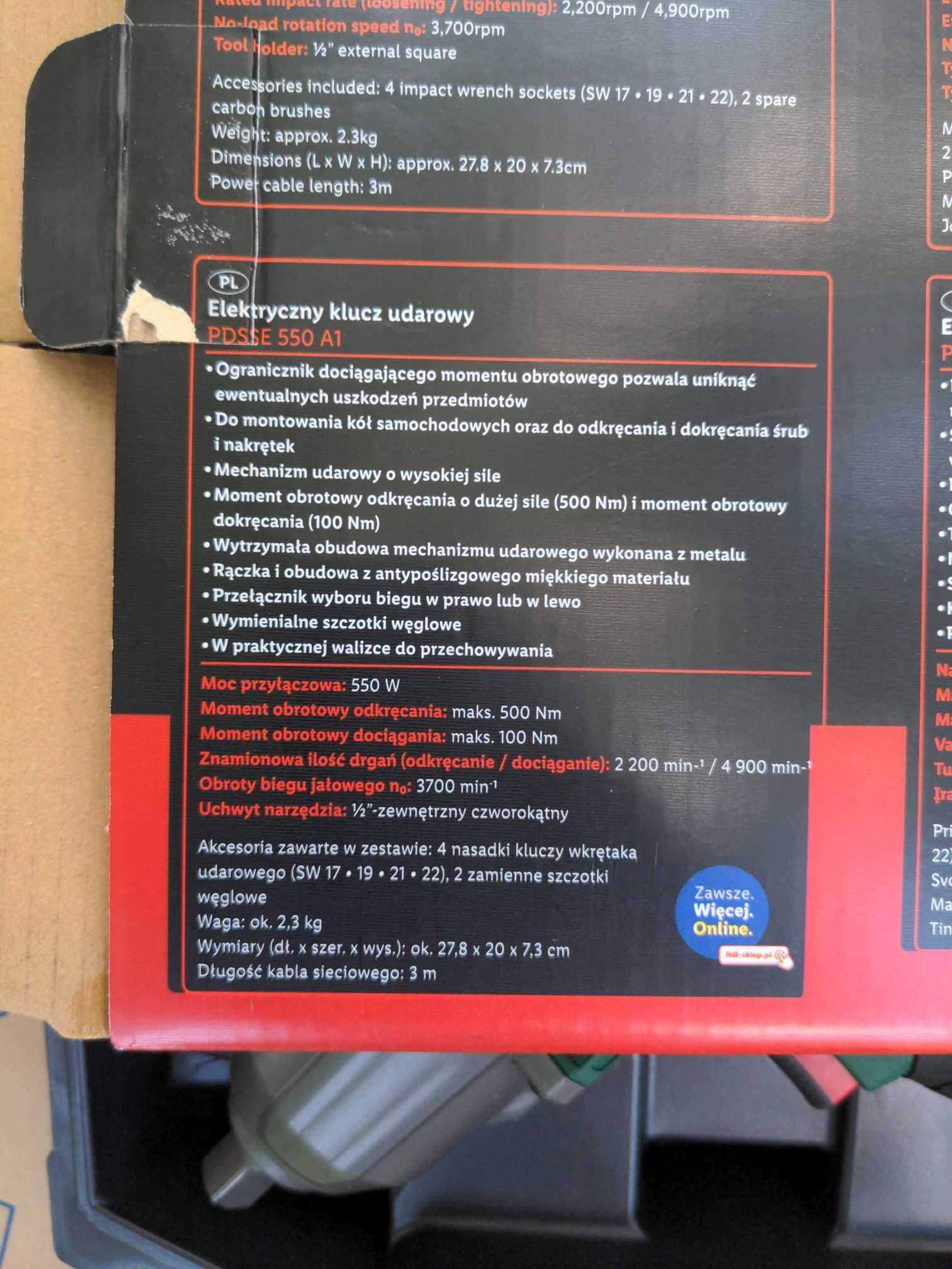 Elektryczny klucz udarowy PARKSIDE PDSSE 550
