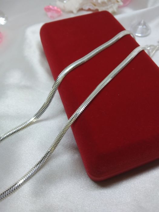 Piękny srebrny łańcuszek kolia taśma Żmijka, srebro 925, dł. 45 cm