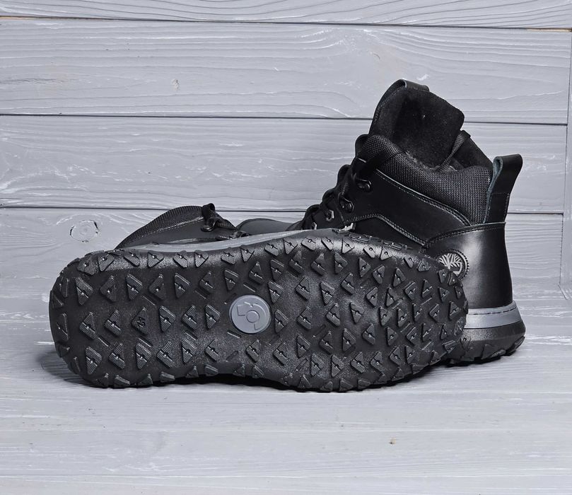 Кожаные зимние мужские черные прошитые ботинки на меху Шнурок 2 змейки