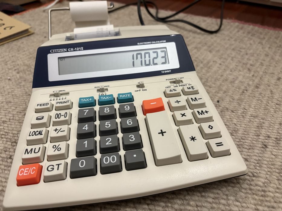 Calculadora de impressão com caixa e instruções