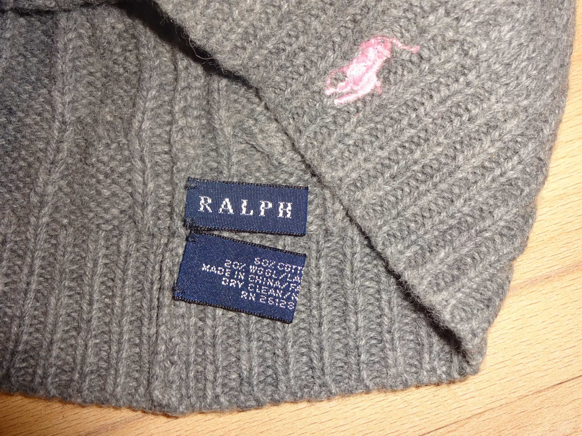 RALPH LAUREN szara różowe logo czapka 60% Cotton 20% Wool