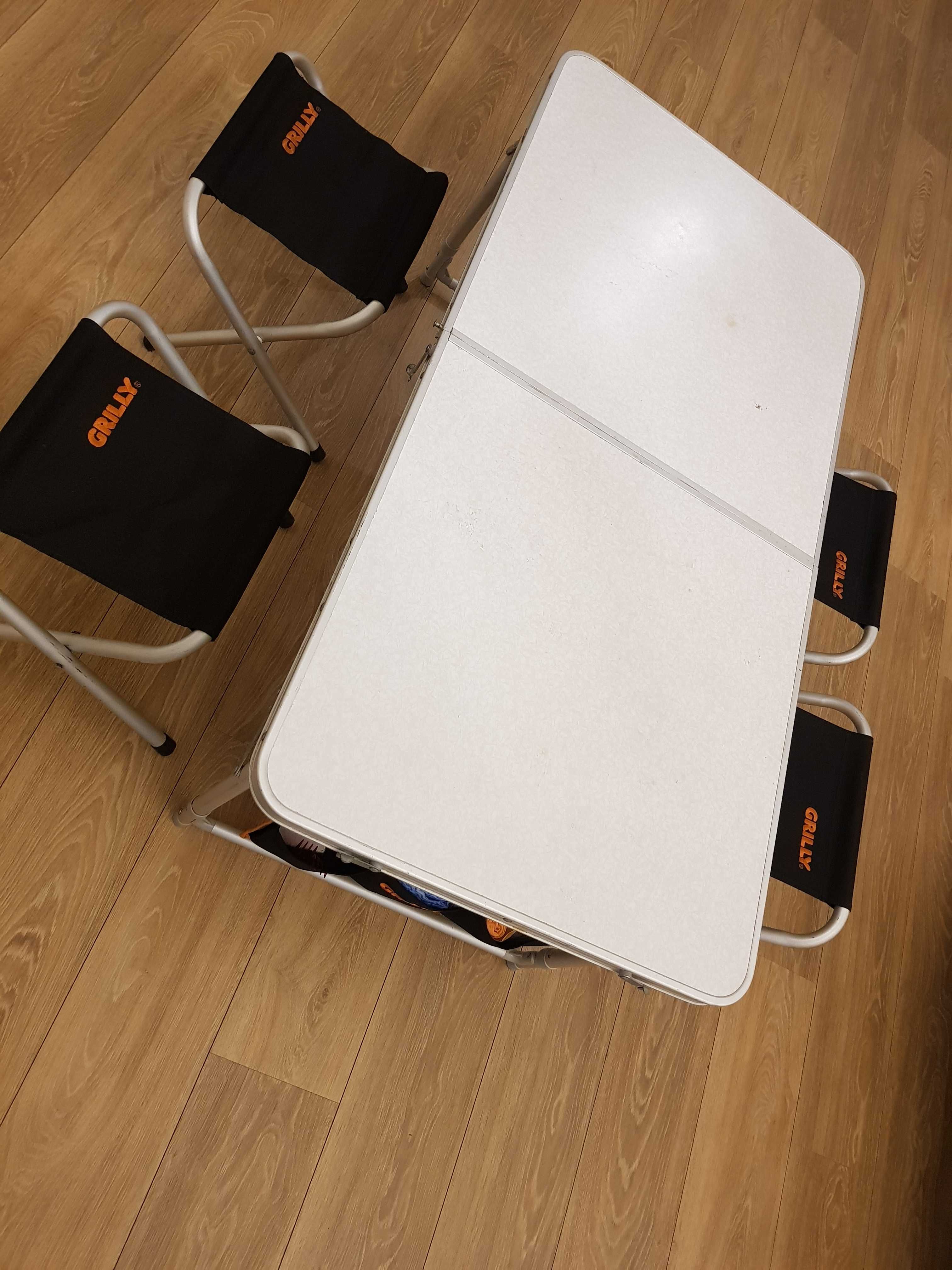 Стол раскладной и 4 стула GRILLY (размер с сборе 120 на 60 см, алюмин)
